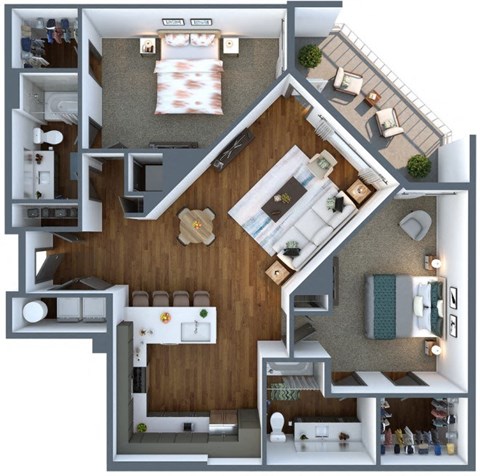 a 3d drawing of a floor plan with a bedroom and a bathroom  at Elevation San Tan, Gilbert, Arizona
